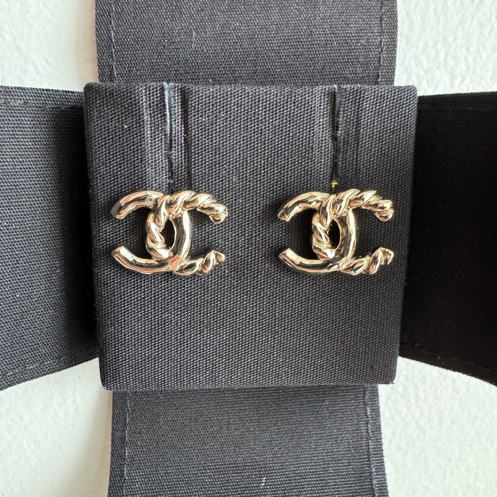 Chanel Gold Twisted Logo Earrings
